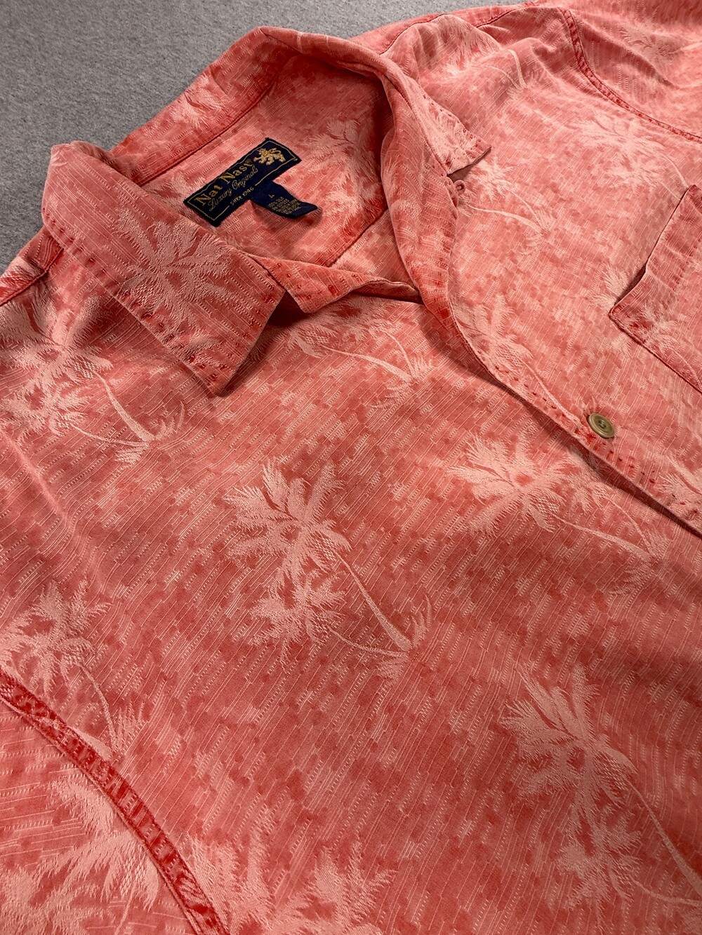 Nat Nast Luxury Originals 100% Silk Palm Tree Print Button Up Shirt - Size LARGE